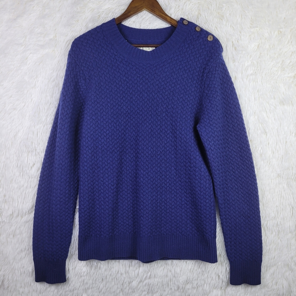 Reiss Womens‎ L Royal Blue Lambswool Chunky Cable Knit Sweater Minimalist